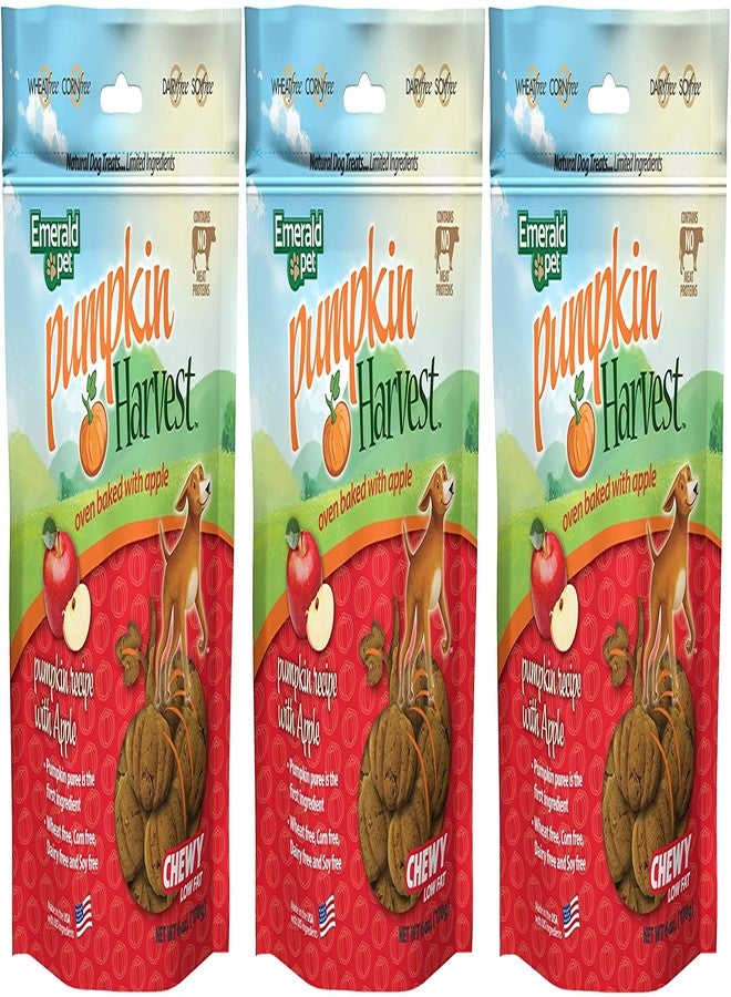 Emerald Pet 3 Pack of Apple Pumpkin Harvest Chewy Low Fat Dog Treats, 6 Ounces Each, Made in The USA - Image 1